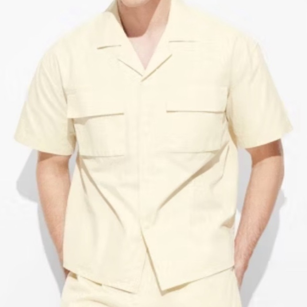 Original Use Short Sleeve Button Down Utility Shirt Mens Large Cream NWT - Picture 2 of 8